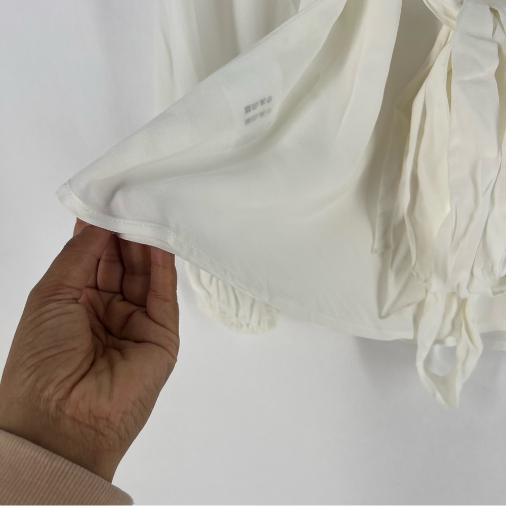 Modcloth Ivory Draped Blouse Long Sleeve Wrap Blouse NWT Size S - Picture 11 of 15